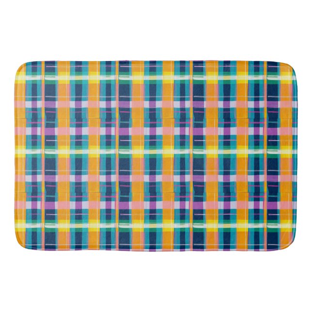 plaid pattern colourful bath mat (Front)