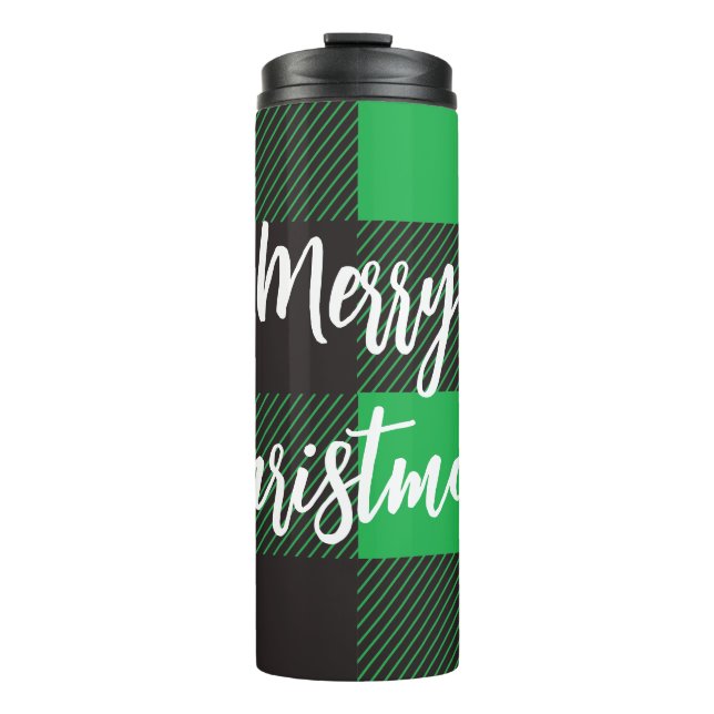 Plaid Pattern Merry Christmas Thermal Tumbler (Front)