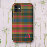 Plaid Pattern Monogram iPhone 11 Case<br><div class="desc">This modern plaid pattern cell phone case is in colourful blue,  khaki green and vibrant pinkish red. You can personalise this custom case with the initals of your choice.</div>