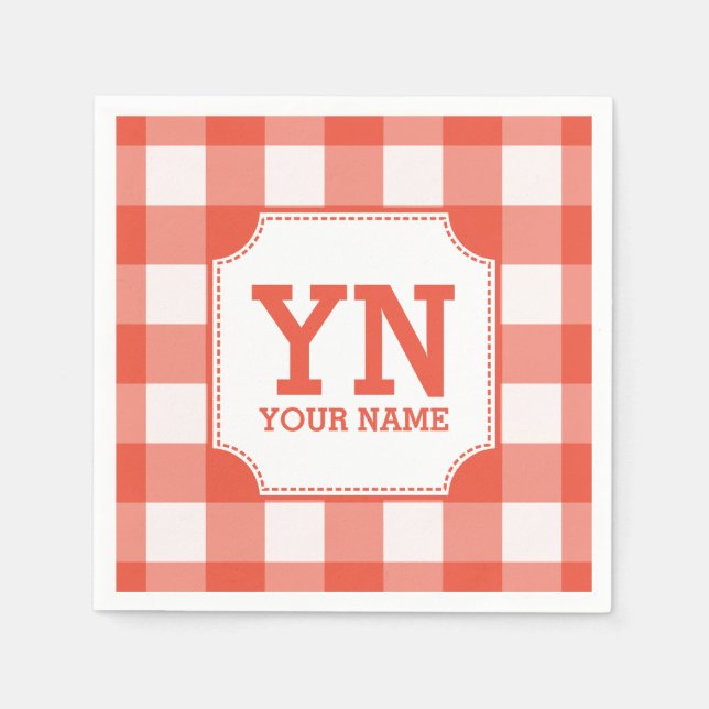 Plaid pattern name monogrammed napkin (Front)