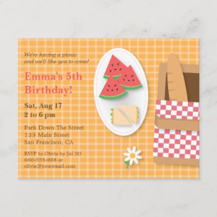 Plaid Pattern Picnic Birthday Party Invitations
