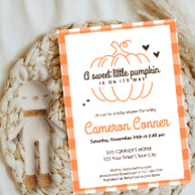 Plaid Pattern Pumpkin On Its Way Fall Baby Shower