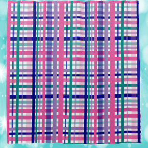 Plaid Pattern Purple Teal Navy Blue Pink Shower Curtain