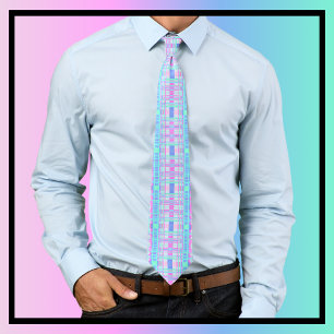 Plaid Pattern Tartan Check Blue Pink  Tie