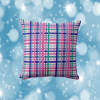 Plaid Pattern Teal Purple Navy Blue Berry Pink Cushion