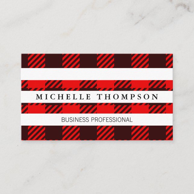 Plaid Pattern | White Stripes Business Card (Front)