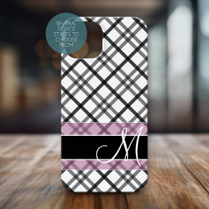 Plaid Pattern with Monogram - black white pink Case-Mate iPhone 14 Pro Case