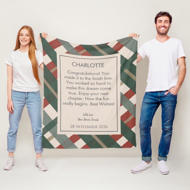 Plaid Patterns Personalised Retirement Gift Fleece Blanket (In Situ)