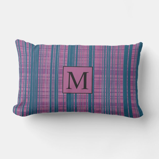 Plaid Patterns Purple Green Geometric Monogram Lumbar Cushion (Front)