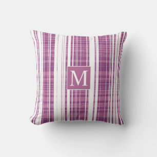 Plaid Patterns Stripes Monogram Purple White Cushion