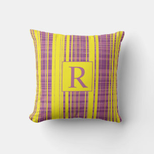 Plaid Patterns Stripes Monogram Purple Yellow Cushion
