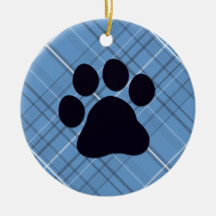 Plaid Paw Print Ceramic Tree Decoration
