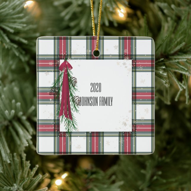 Plaid Personalised Christmas Ceramic Ornament (Tree)