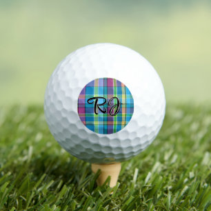 Plaid Personalised Purple Green Yellow Turquoise Golf Balls