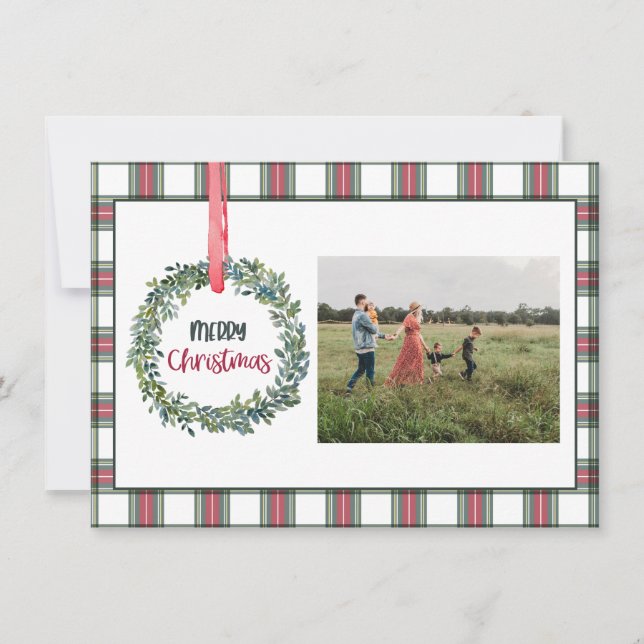 Plaid Personalized Photo Merry Christmas Card (Front)