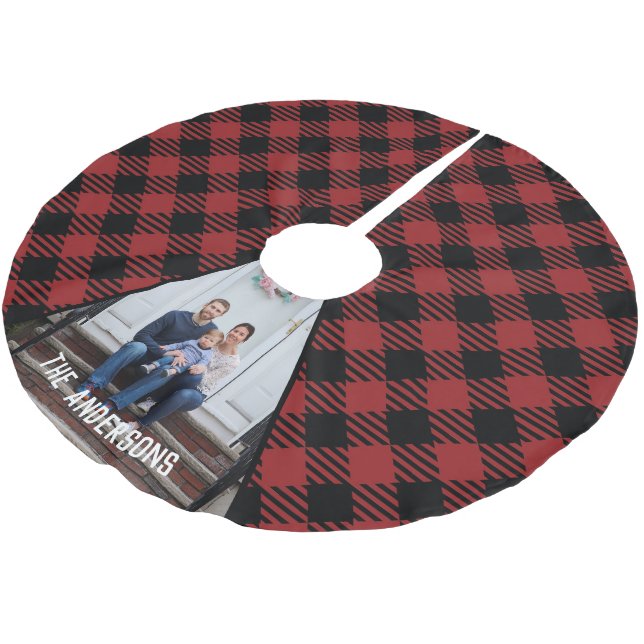 Plaid Photo Christmas Brushed Polyester Tree Skirt (Angled)
