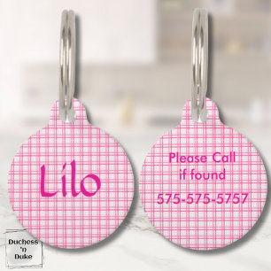 Plaid Pink and White Pattern Pet Tag