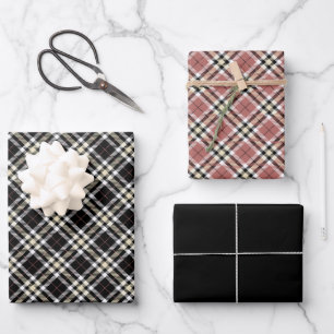 Plaid Pink, Tan and Black Wrapping Paper Sheet