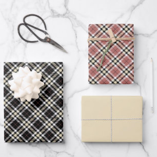 Plaid Pink, Tan and Black Wrapping Paper Sheet