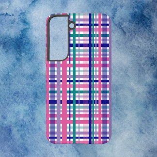 Plaid Pink Teal Navy Blue Purple Samsung Galaxy Case