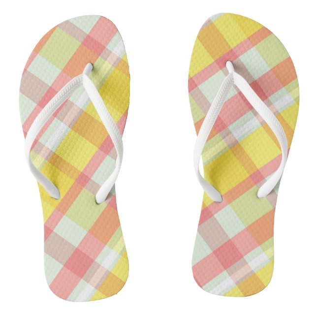 Plaid Pink Yellow Flip Flops (Footbed)