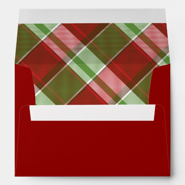 Plaid Poinsettias Red Green Christmas Envelope (Back (Bottom))