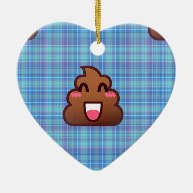 plaid poop emoji ceramic tree decoration (Front)