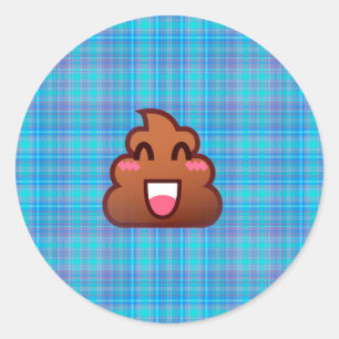 plaid poop emoji classic round sticker