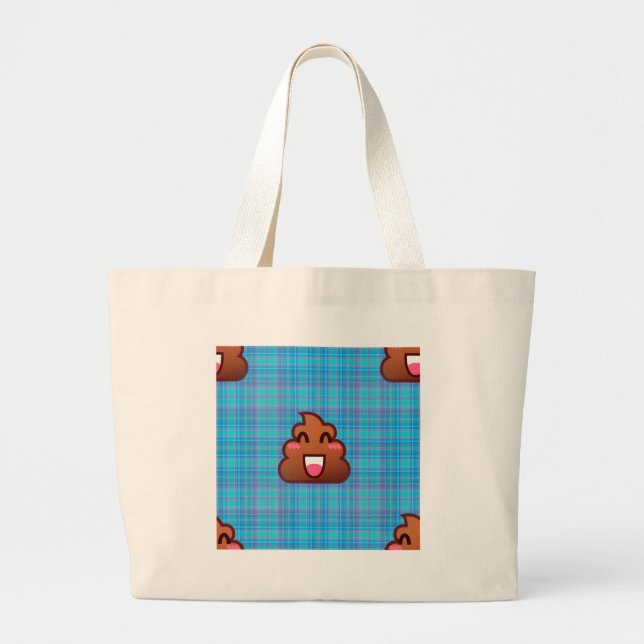 plaid poop emoji large tote bag (Front)