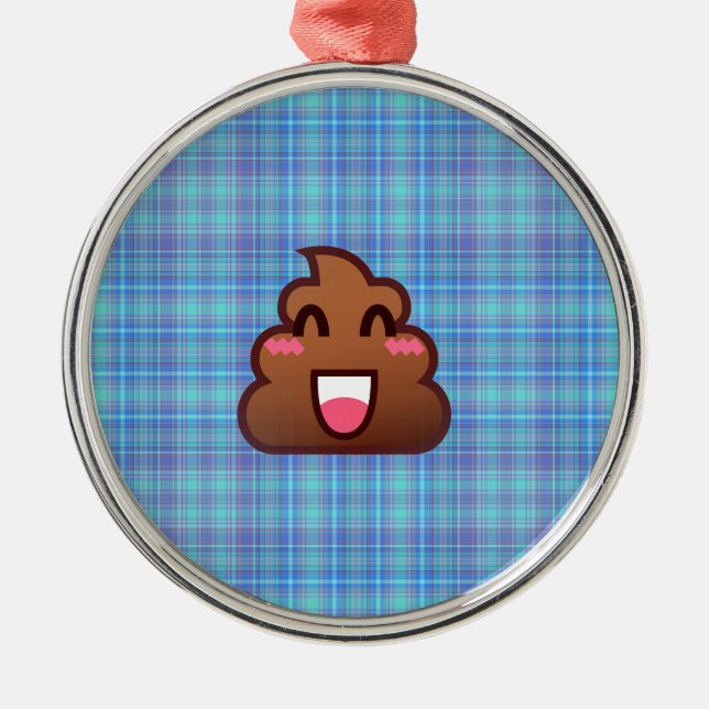 plaid poop emoji metal tree decoration (Front)