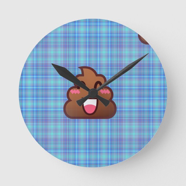 plaid poop emoji round clock (Front)
