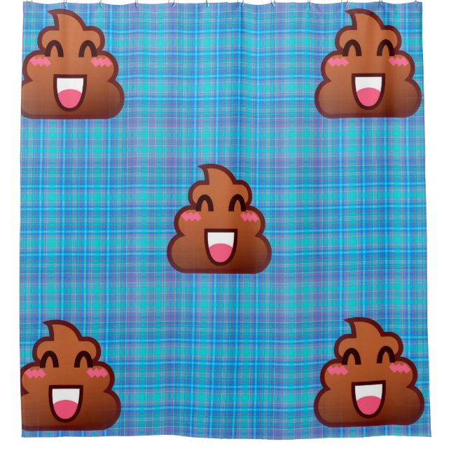 plaid poop emoji shower curtain (Front)