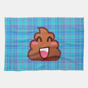 plaid poop emoji tea towel