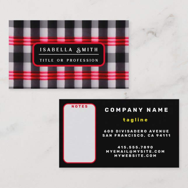 Plaid Popular Abstract Red Black Plaid Collection Business Card (Front/Back)
