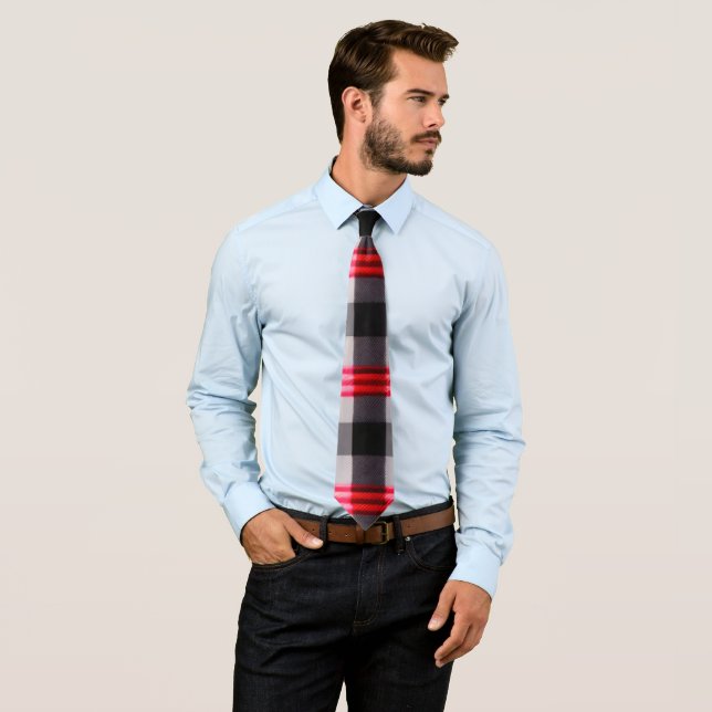 Plaid Popular Abstract Red Black Plaid Collection Tie (In Situ)