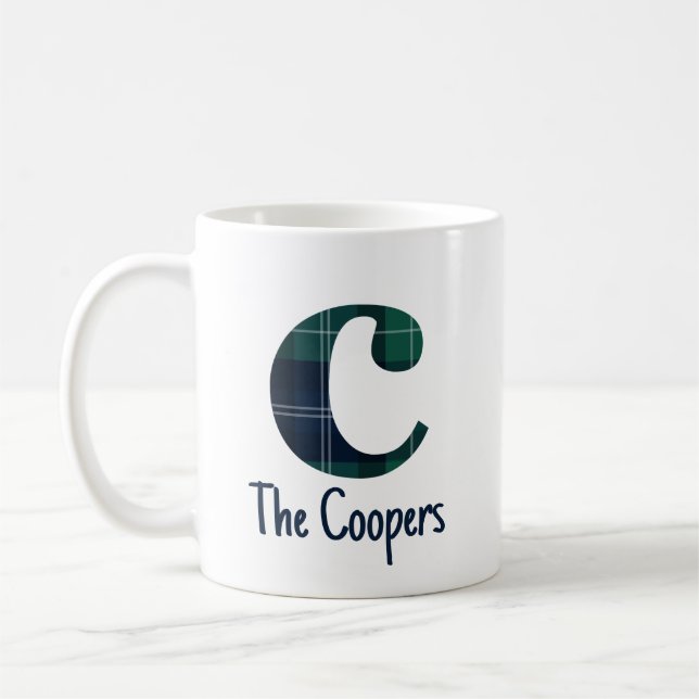 Plaid Print Lowercase Letter c Initial and Name Coffee Mug (Left)
