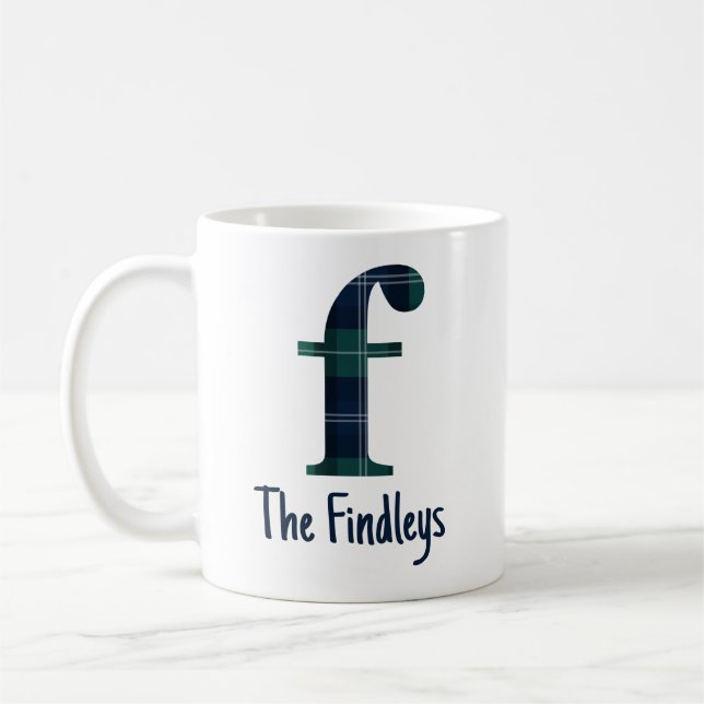 Plaid Print Lowercase Letter f Initial and Name Coffee Mug (Left)