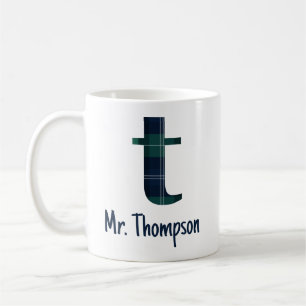 Plaid Print Lowercase Letter t Initial and Name Coffee Mug