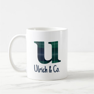 Plaid Print Lowercase Letter u Initial and Name Coffee Mug