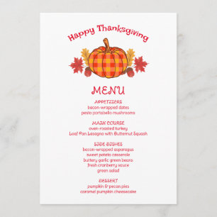 Plaid Pumpkin Acorn Twigs Fall Thanksgiving Menu