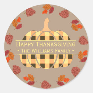 Plaid Pumpkin And Fall Leaves Classic Round Sticke Sticker
