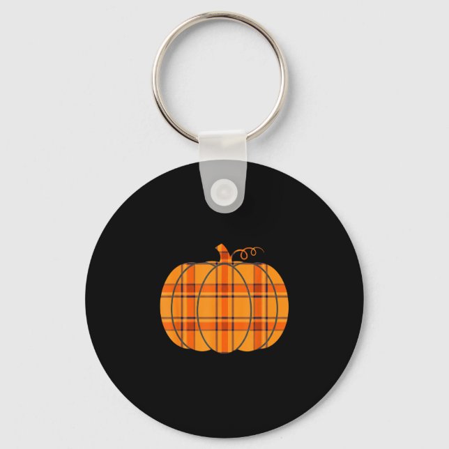 Plaid pumpkin halloween thanksgiving fall decor key ring (Front)