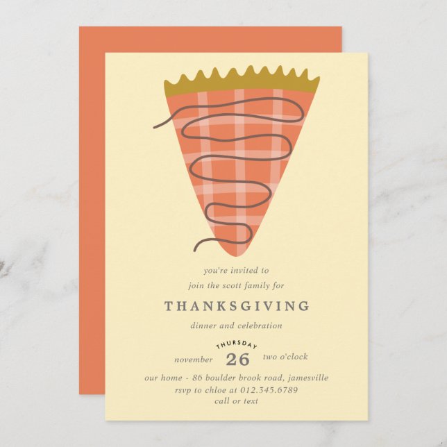 Plaid Pumpkin Pie Thanksgiving Dinner Invitation (Front/Back)