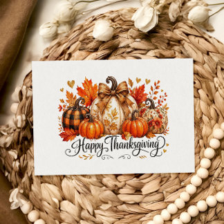 Plaid Pumpkins Happy Thanksgiving Greeting Card
