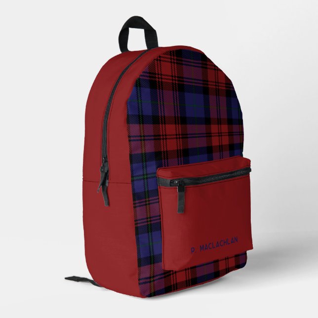 Plaid Purple and Burgundy Rustic MacLachlan Tartan Printed Backpack (Back Corner Left)