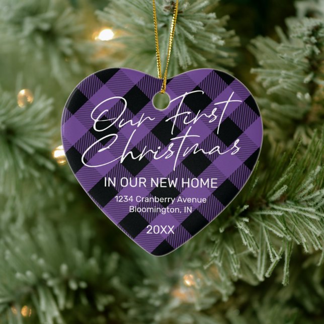 Plaid Purple New Home First Christmas Ceramic Tree Decoration (Tree)