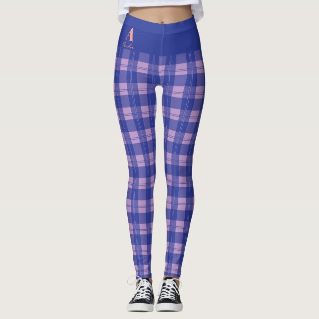Plaid Purple Personalised Monogram Leggings (Front)