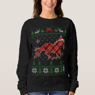 Plaid Race Horse Santa Hat Rancher Equestrian Ugly Sweatshirt