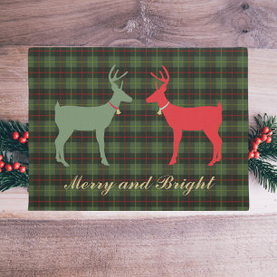 Plaid Red and Green Merry and Bright Reindeer Doormat