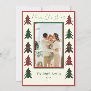  Plaid Red and Green Snowflakes & Christmas Trees  Holiday Card